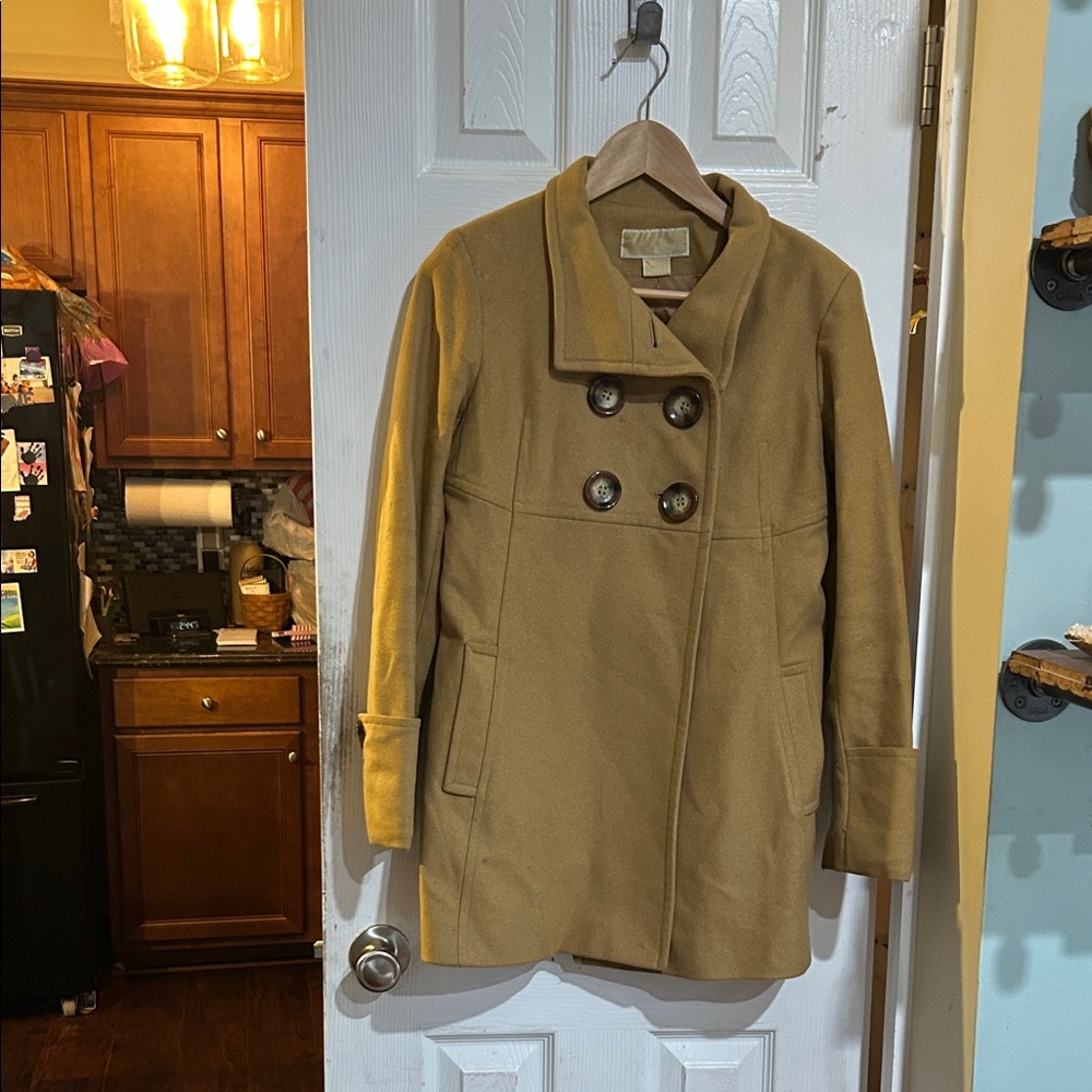 Michael Kors Camel Double-Breasted Pea Coat
